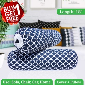 Side Pillow With Cover Navy Blue Length 18" Only Cover ( Buy 1 Get 1 Free )
